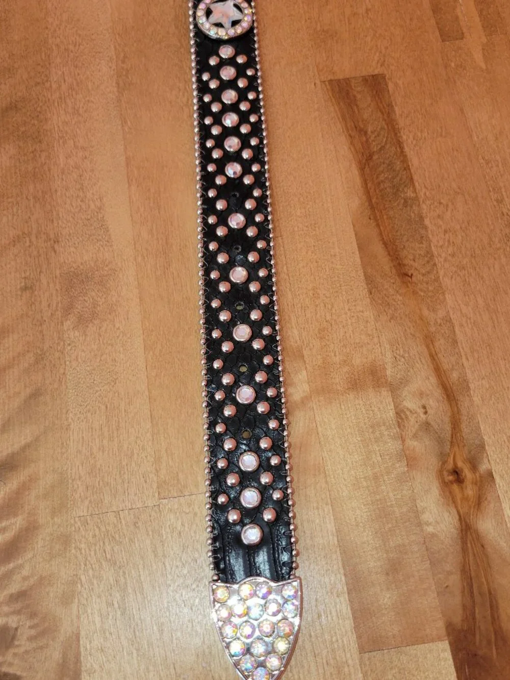 Nocona Women's XL Genuine Leather Rhinestone Western Belt Star Concho Black 41